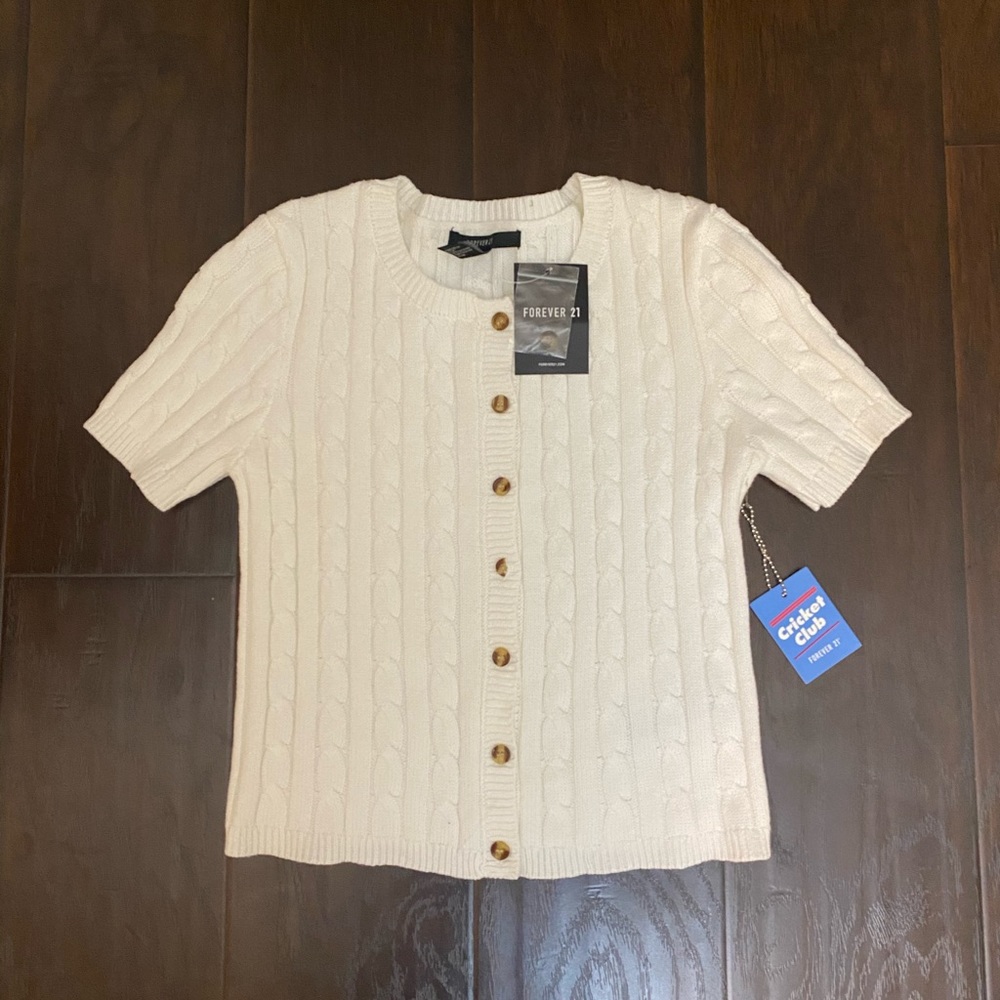 Forever21 Short Sleeve Cream Knitted Cardigan